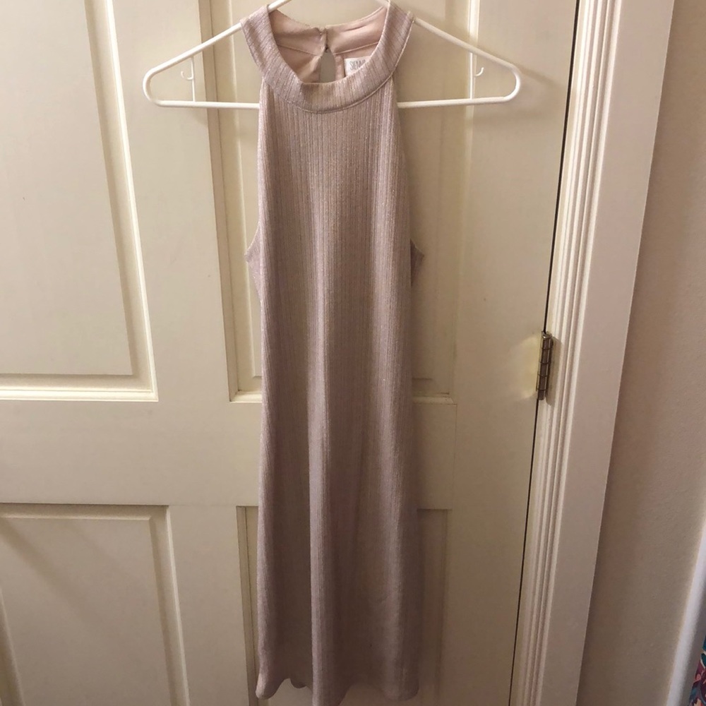 high neck dress with open back